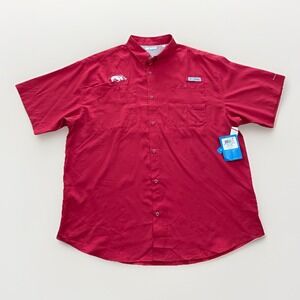 Columbia Shirt Mens Size XL Arkansas Razorbacks Fishing Vented Embroidered Red